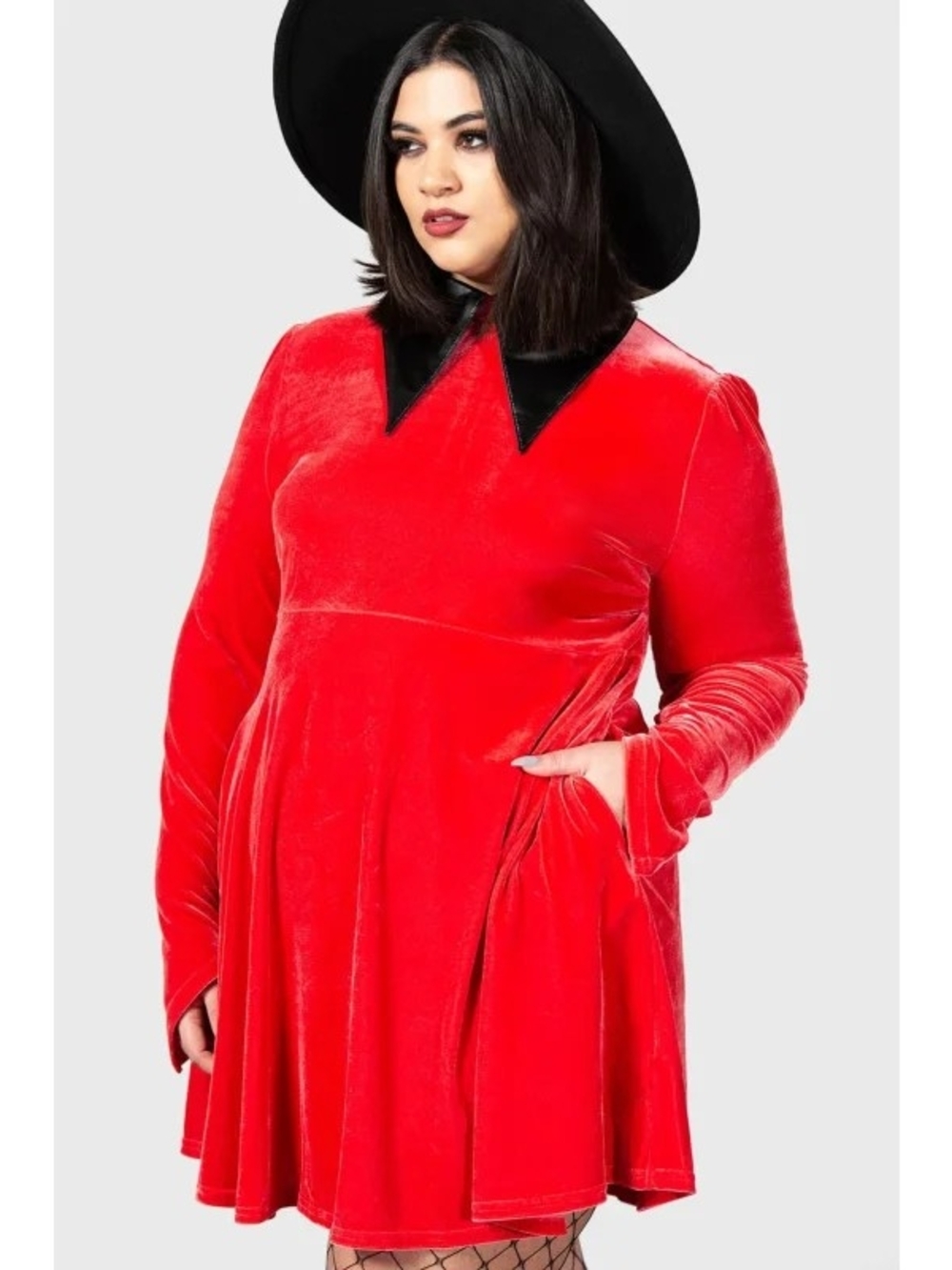 NWT Killstar Red Velvet Cathedral 2 Skater Dress Black Faux Leather Collar